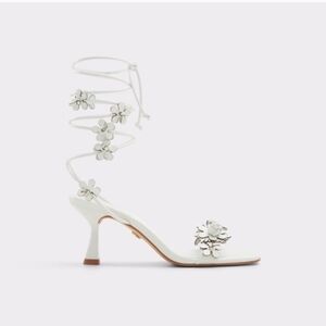 Aldo Fiorela White Leather Open Toe Straps Kitten Heels Size 6